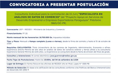 CONVOCATORIA A PRESENTAR POSTULACIÓN – “Especialista en Análisis de Datos de Comercio”